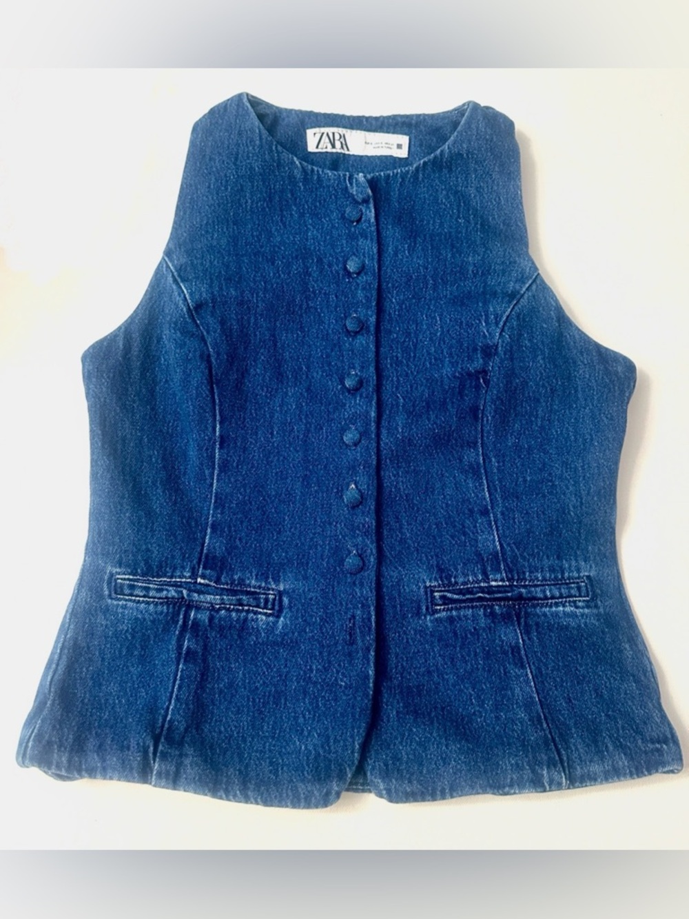 ZARA Dark Blue Denim Button Front Vest